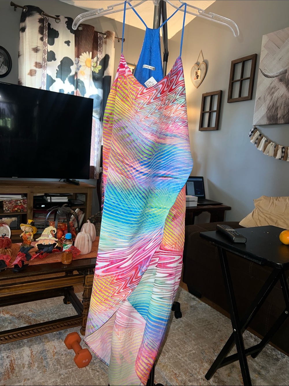 Mustard Seed Rainbow Wave-Print Slip Dress in Pink, Blue, Yellow